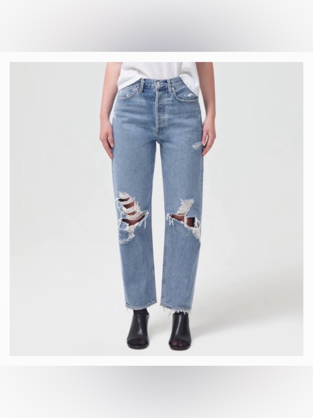 EUC [Agolde] Blue Denim Straight Leg High Rise Distressed Jeans Women’s 26 - Picture 2 of 11